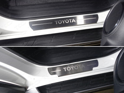 Накладки на пороги шлифованный лист надпись Toyota 4 штуки ТСС для Toyota Fortuner 2017-2021